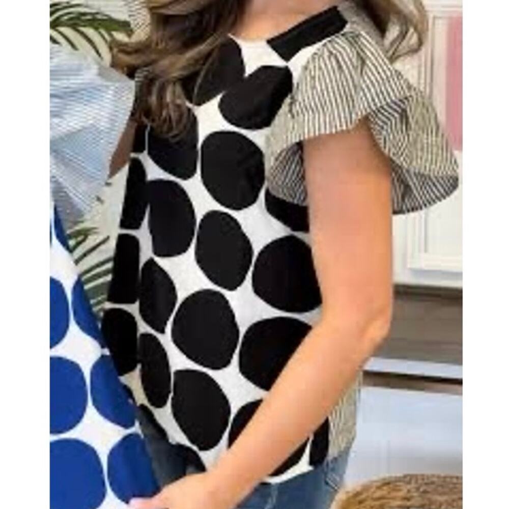CES FEMME Contrast Polka Dot Blouse Top in Black Size 2X or 3X New w/o Tag